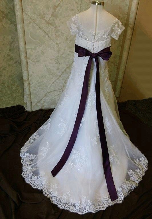 white and purple flower girl dresses