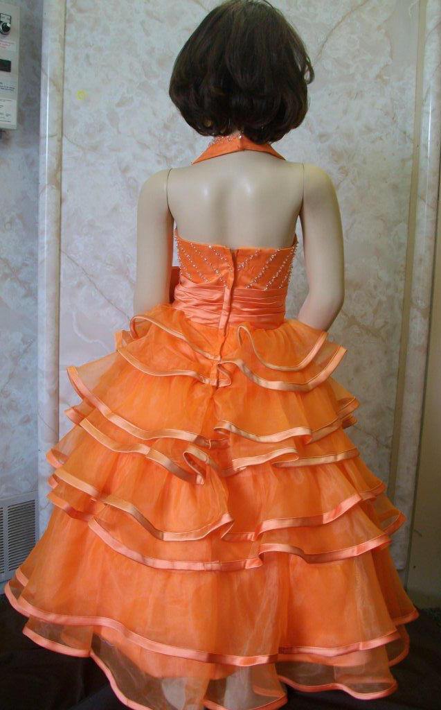 little girls orange halter pageant dress