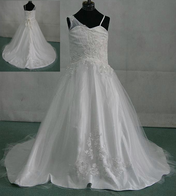One sheer shoulder Long tulle miniature wedding dress