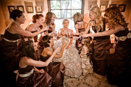 bridesmaids toasting the bride