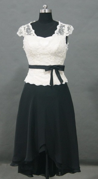 Black/White Evening Dress with Lace top