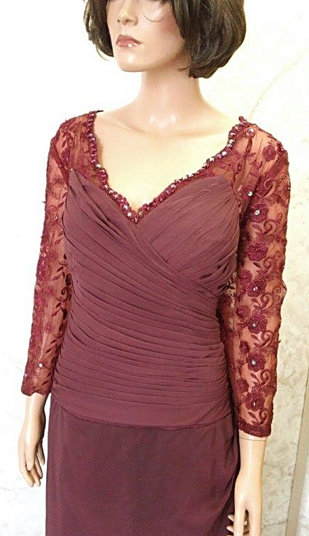 Chiffon Burgundy Lace Wrap Mother of the Bride Dress