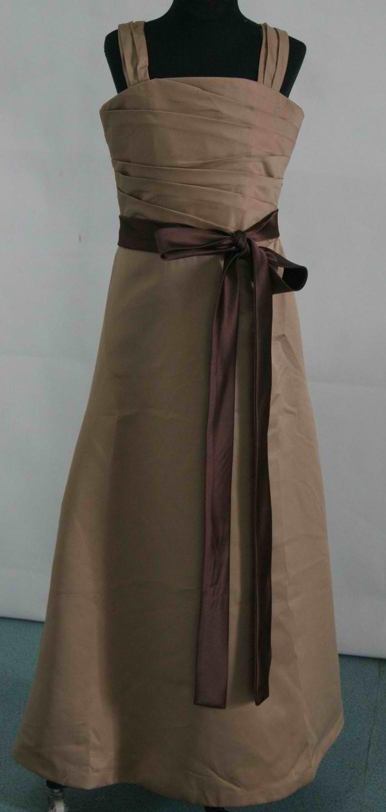 long satin caramel dress with chocolate sash
