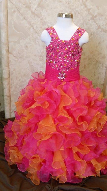 Fuschia/orange Ruffled Skirt Pageant Dress