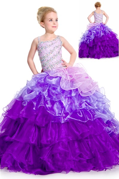 purple preteen long pageant dresses