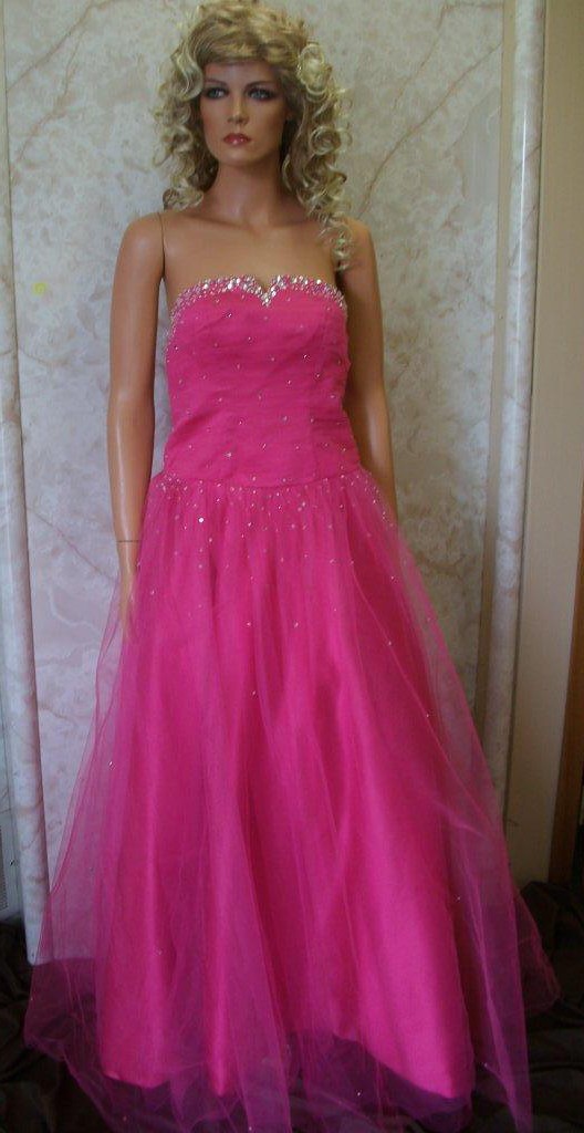strapless watermelon prom gown