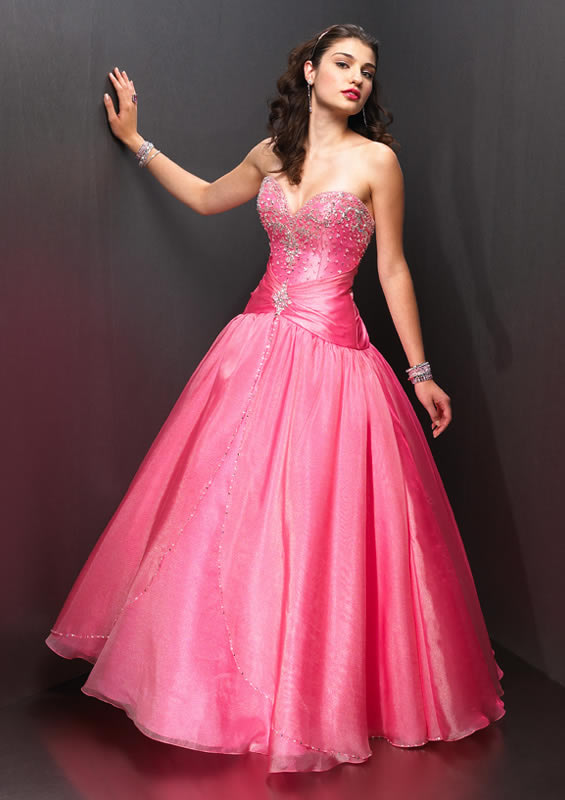 pink sweetheart ball gown with sequined appliques
