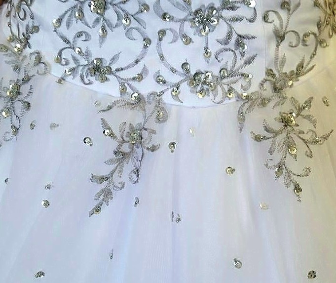 white and silver prom gown