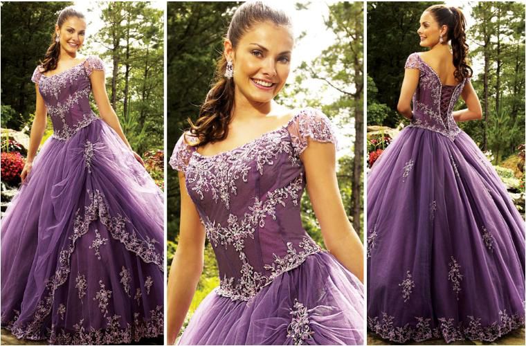 purple short sleeve quinceanera dress