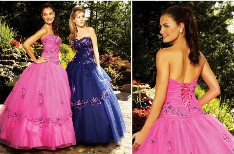 pink and navy tulle quinceanera dress