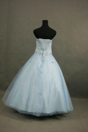 blue beaded tulle prom dress
