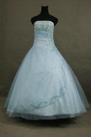 blue beaded tulle prom dress