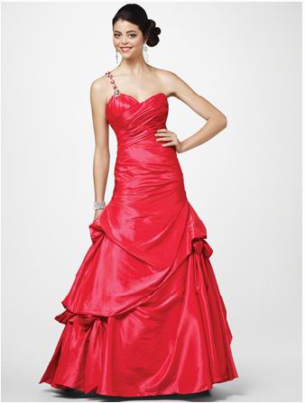 red sweetheart one shoulder dress