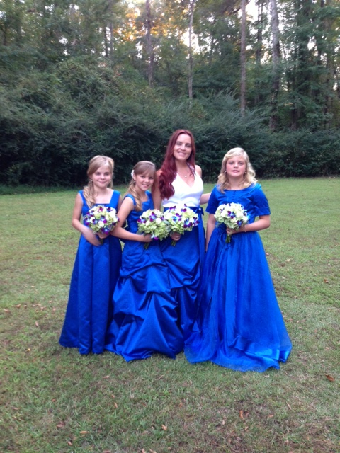 royal blue bride and flower girls