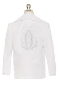 virgin mary embroidered on back of jacket