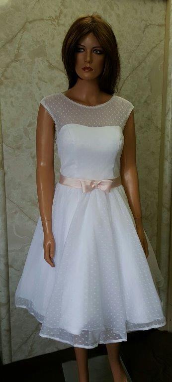 short white dotted tulle wedding dress