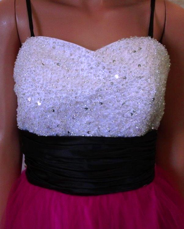 beaded empire bodice with wide black waistband