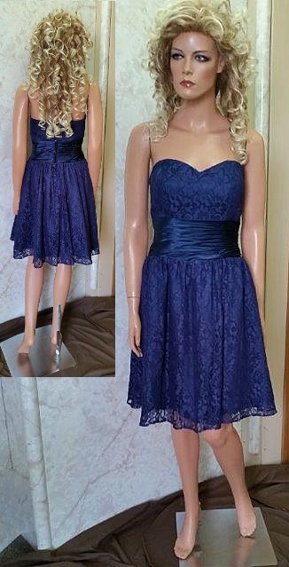 Strapless sweetheart lace dress with pleated waistband