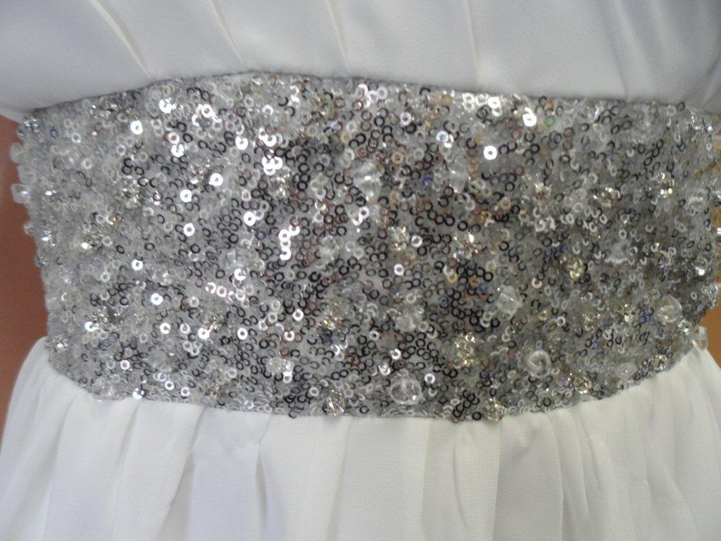white dress with silver beaded waist