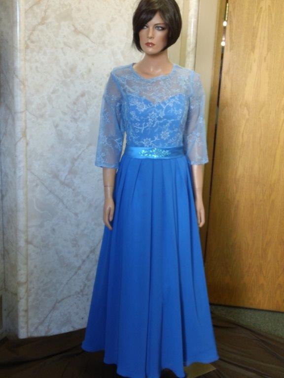 Sheer blue lace mother of the bride dress