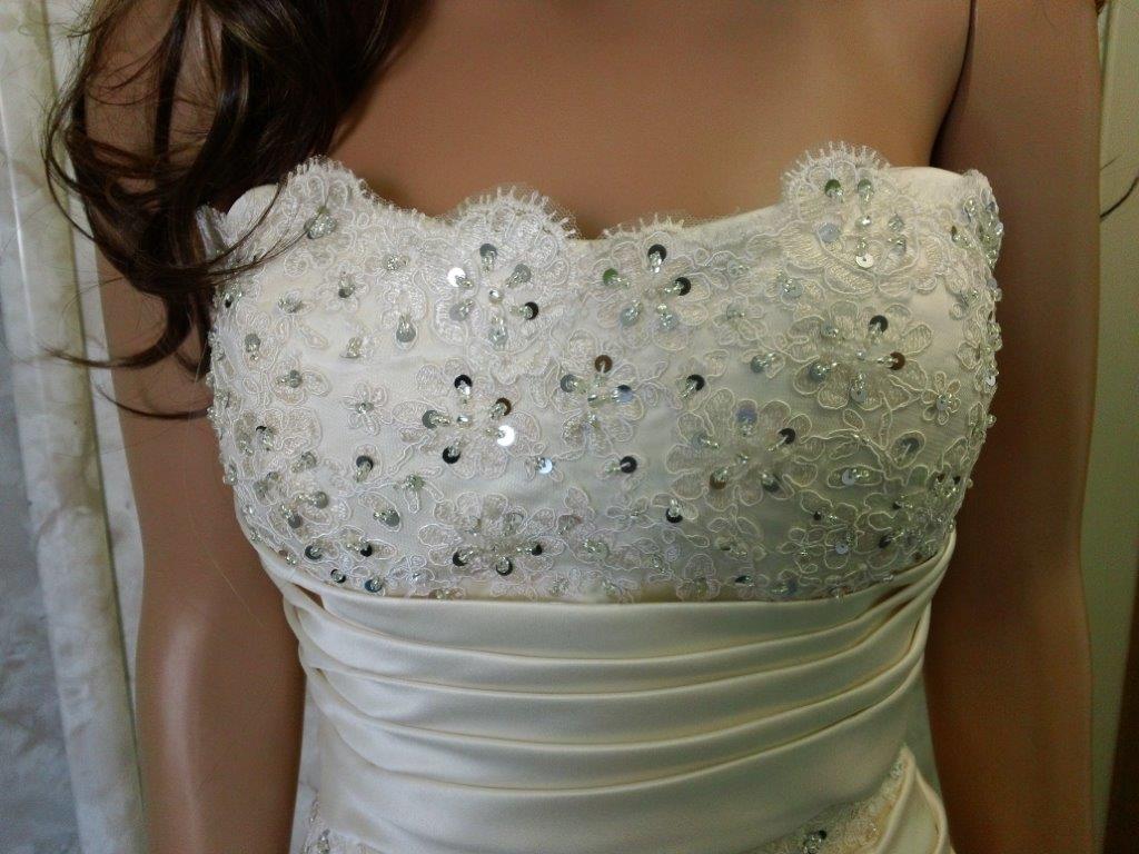 strapless beaded lace bodice