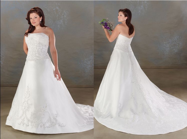long strapless plus size wedding gown