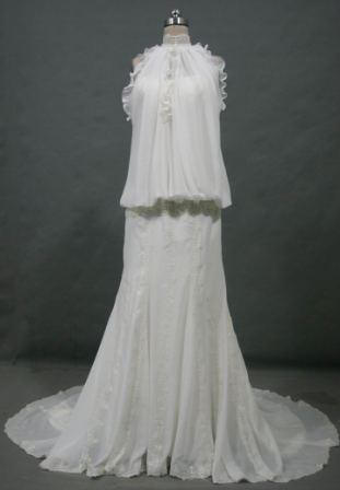 wedding gown dress high neck ruffled blouson top
