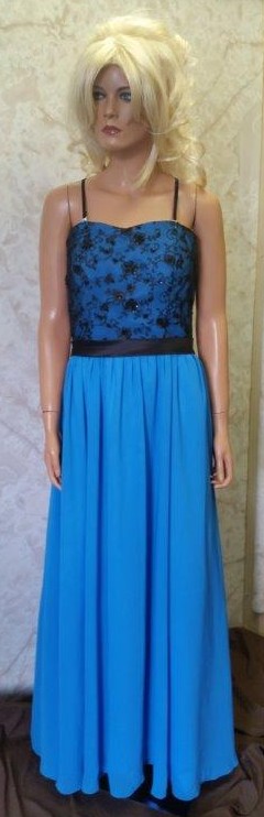 blue bridesmaid dress with black lace bodice