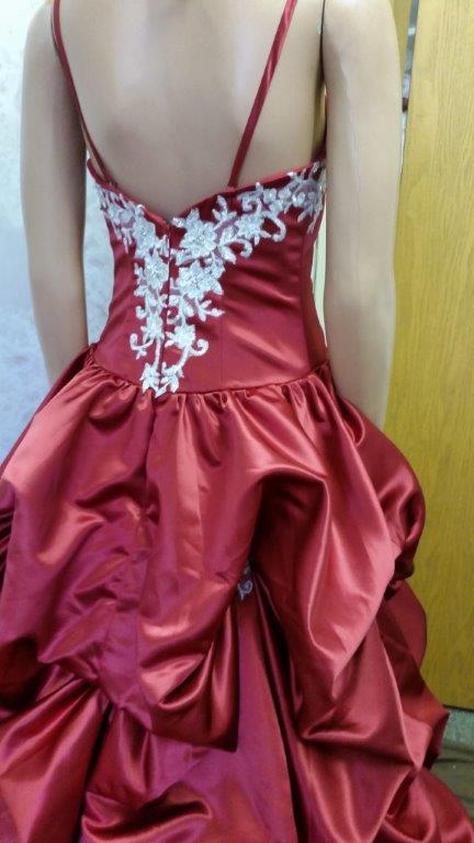red spaghetti strap wedding gown