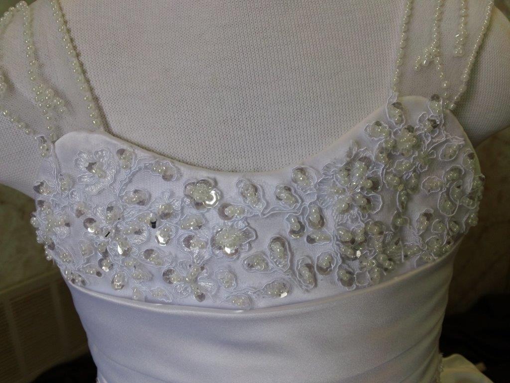 White sheer beaded strap flower girl dress