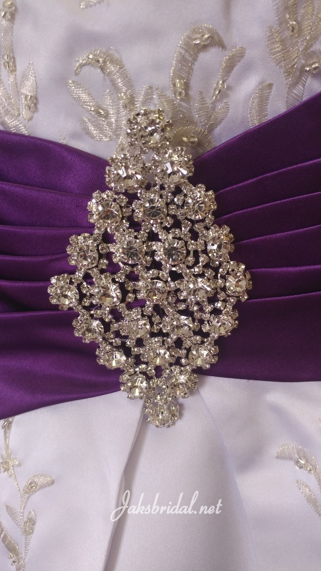 purple and white wedding dress