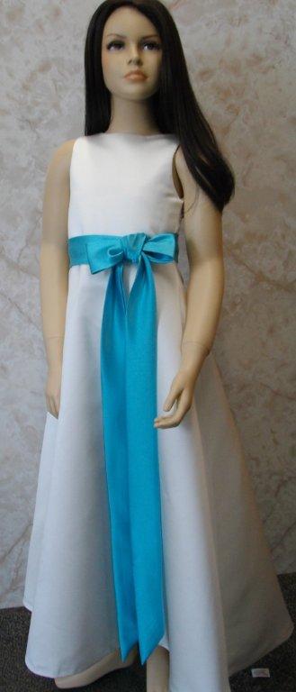 light ivory long dress with turquoise sash