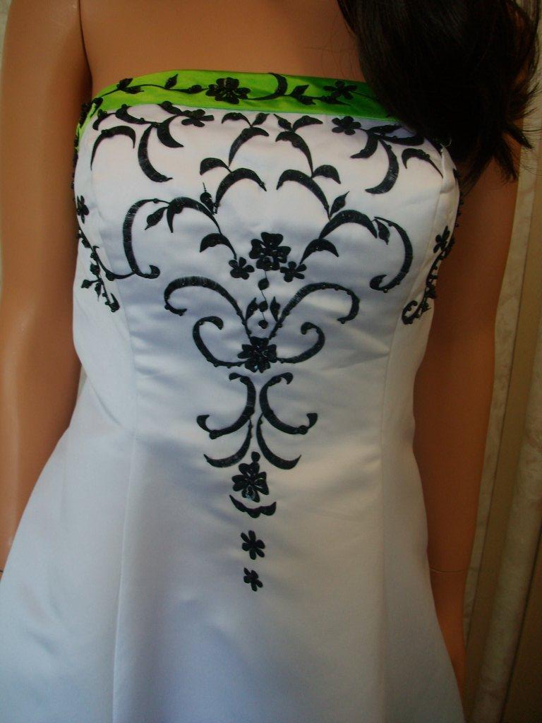 wedding gown green black white