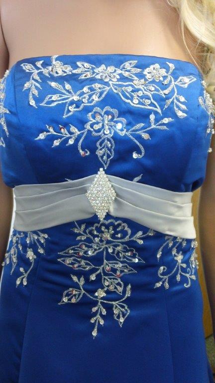 royal blue and silver wedding dress