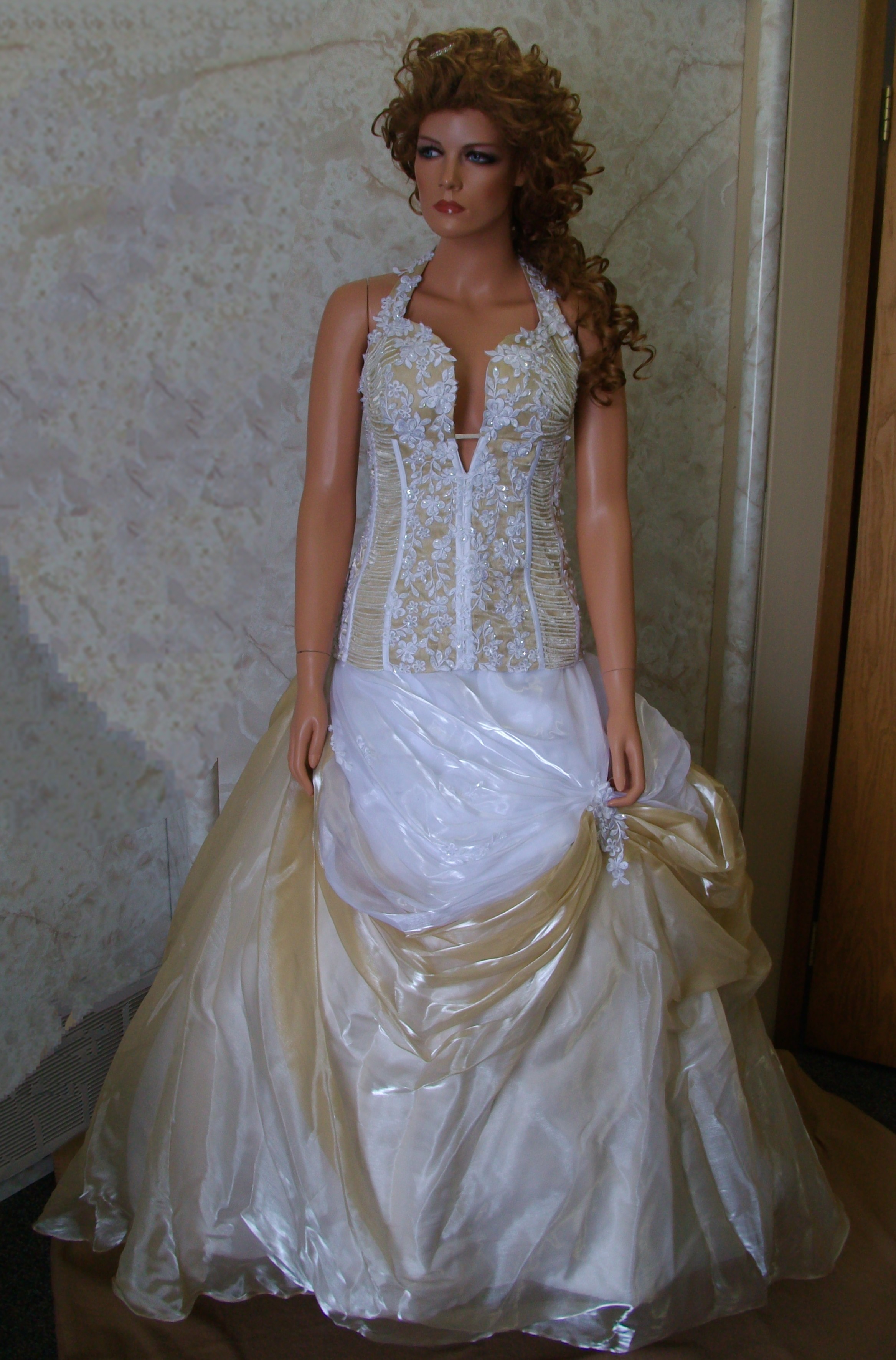 two tone gown with lined corset bodice