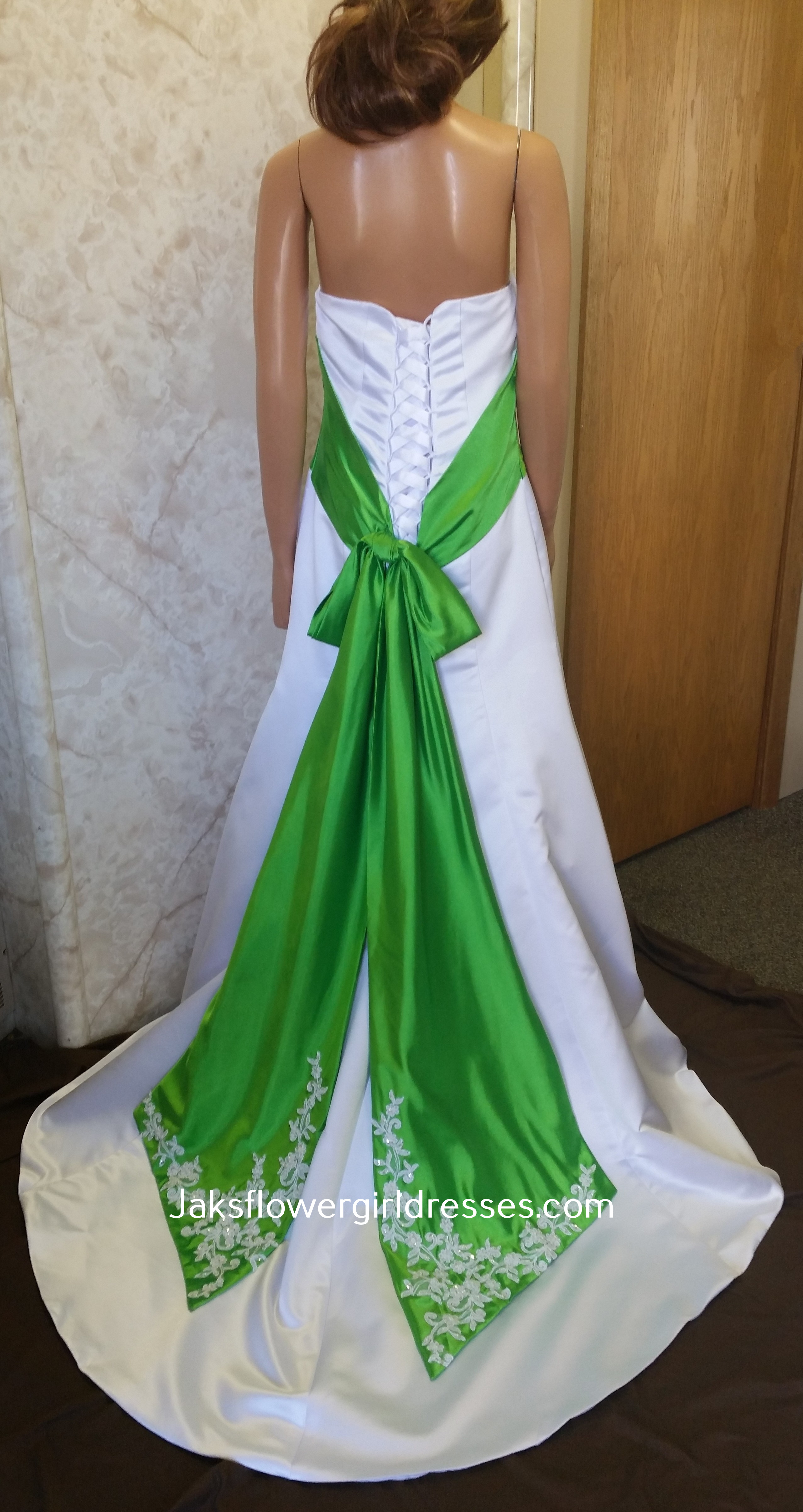 white and lime green wedding dress