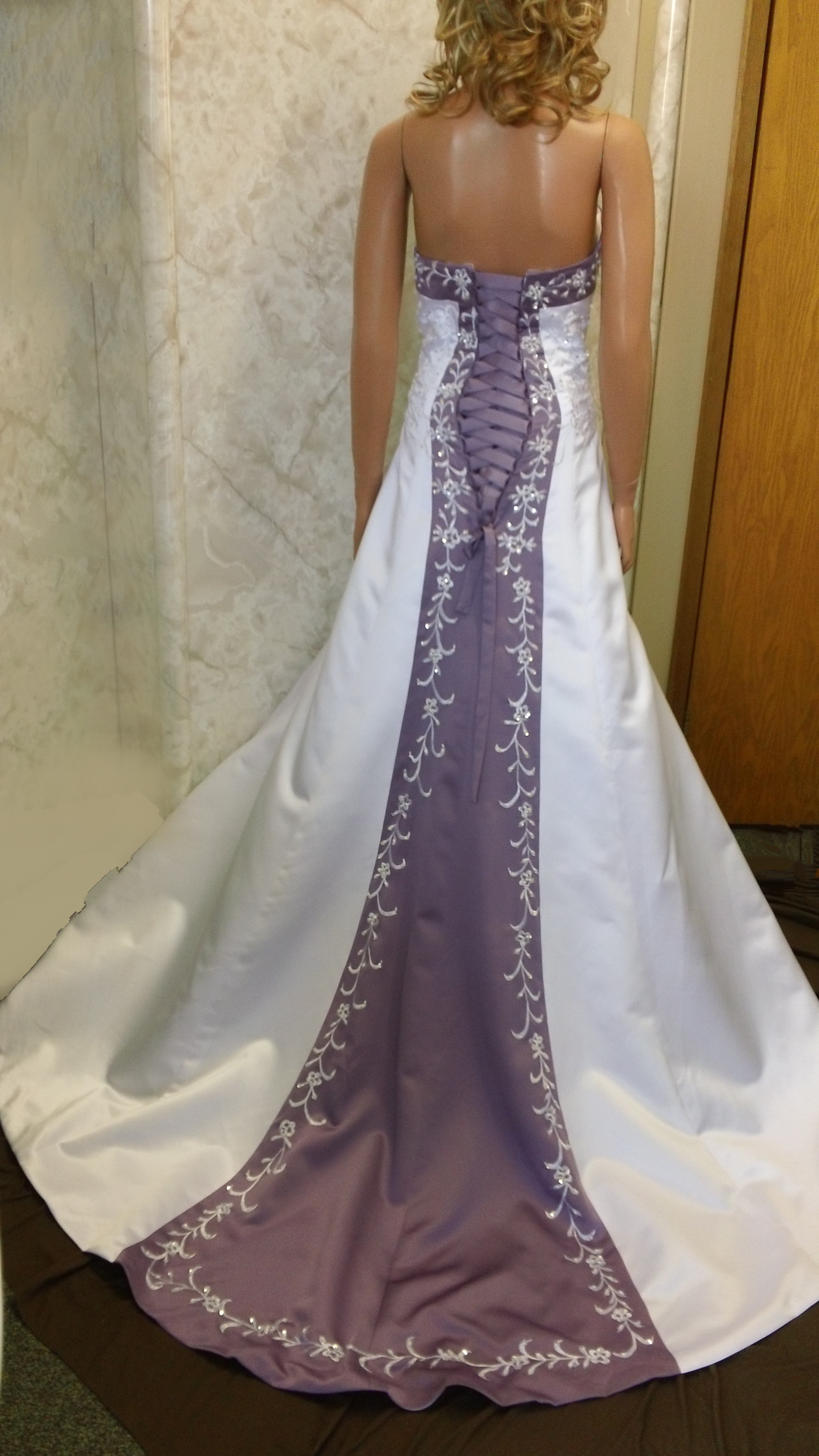 orchid trimmed wedding gown