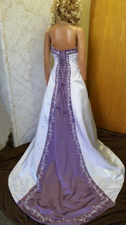 violet matching brides dress