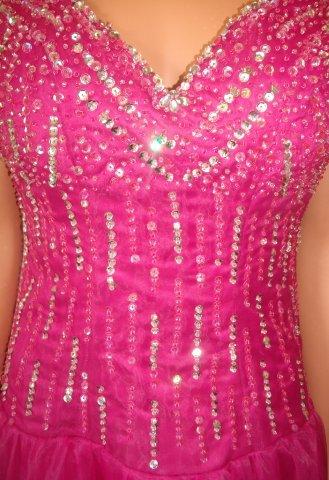 Hot pink long beaded prom dress