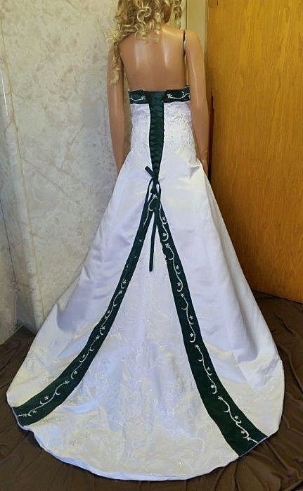 white emerald green wedding gown