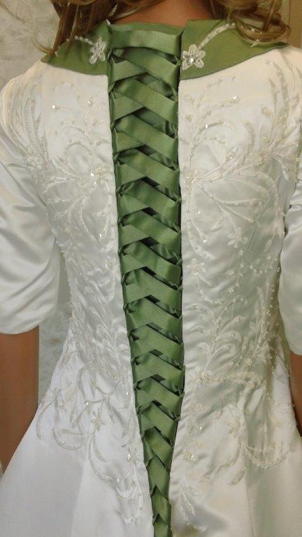 Ivory dress with sage green trim