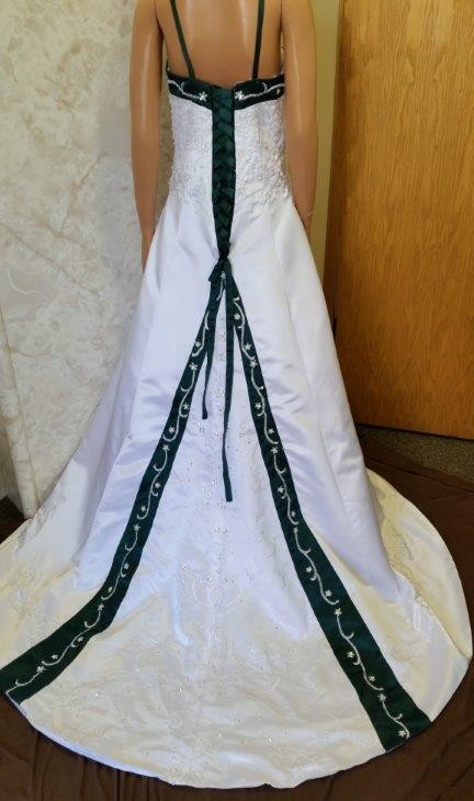 white forest green wedding gown