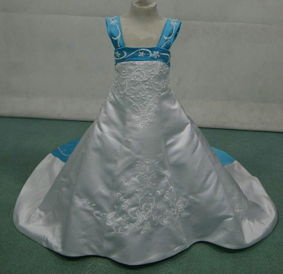 white and pool blue size 2 flower girl dress