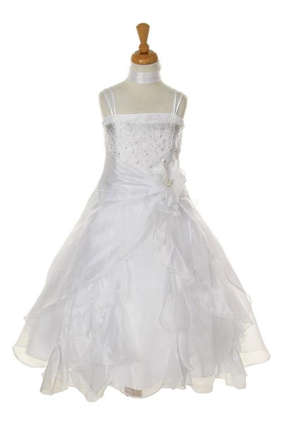 white organza long ruffle dress