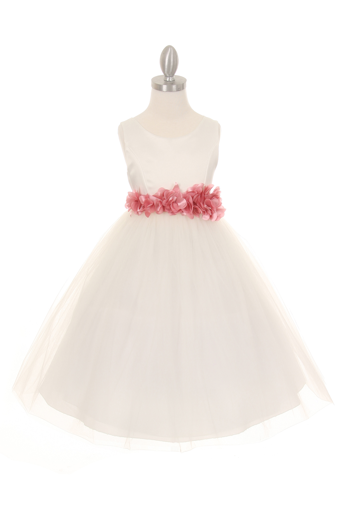 ivory dress with dusty rose flower sash