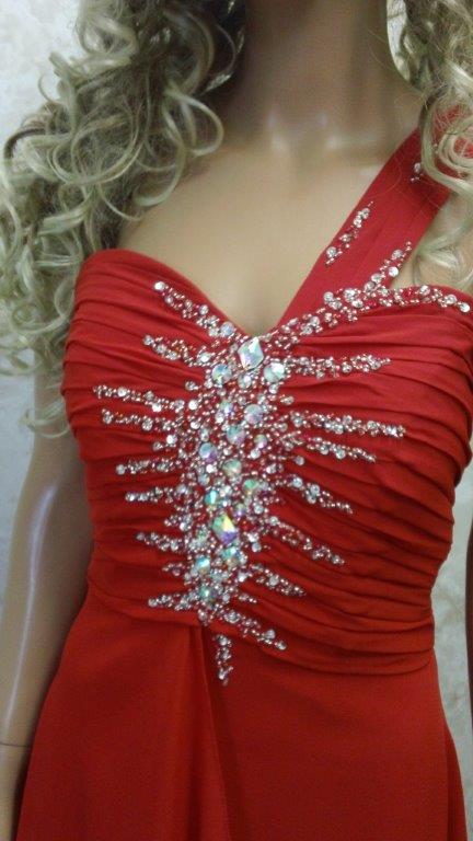 red one strap bridesmaid dresses with beading