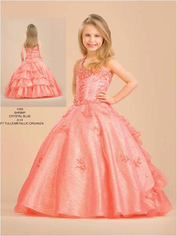 peach ruffled pageant dresses for young girls