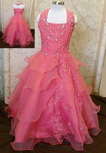 coral Organza pageant ball gown