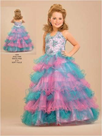 Pageant dresses for little girls with multi colored layered skirt