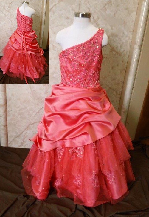 girls one shoulder beaded pageant dress